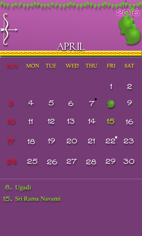 Telugu 2016 Calendar