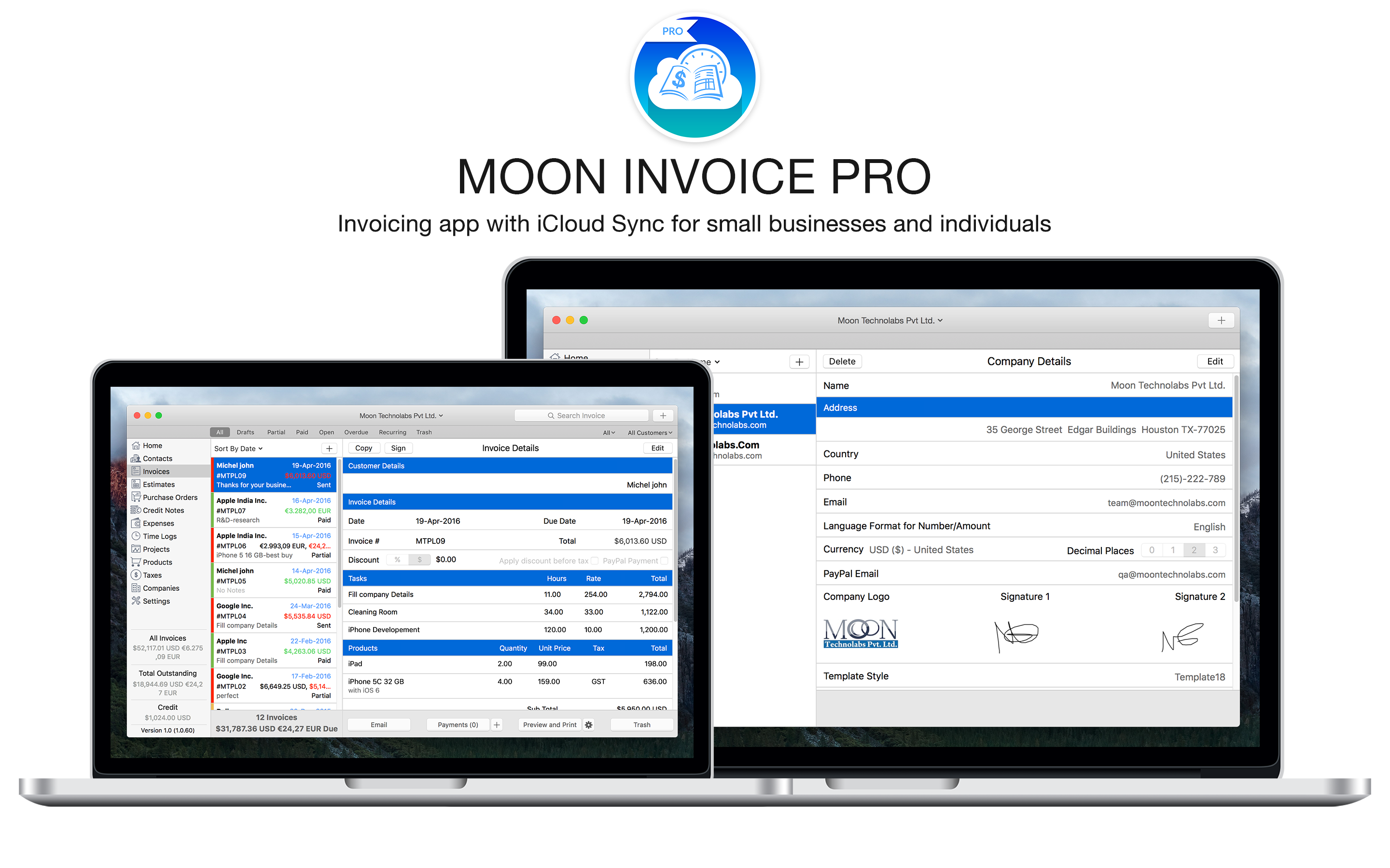 Moon Invoice Pro -  Mac OS 