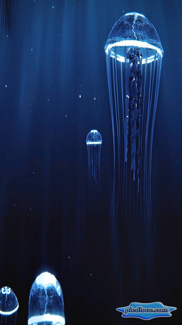 Precious Jellyfish 3D Hovering Under Deep Blue Sea