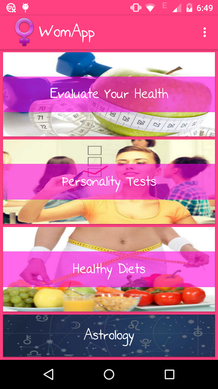 WomApp Diets Health Tools Love Tests Zodiac info