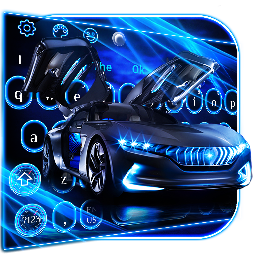 Neon Blue Sports Car Keyboard Theme