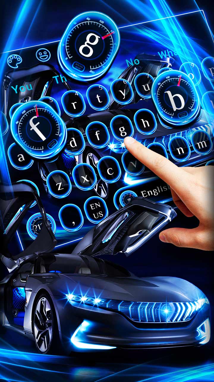 Neon Blue Sports Car Keyboard Theme