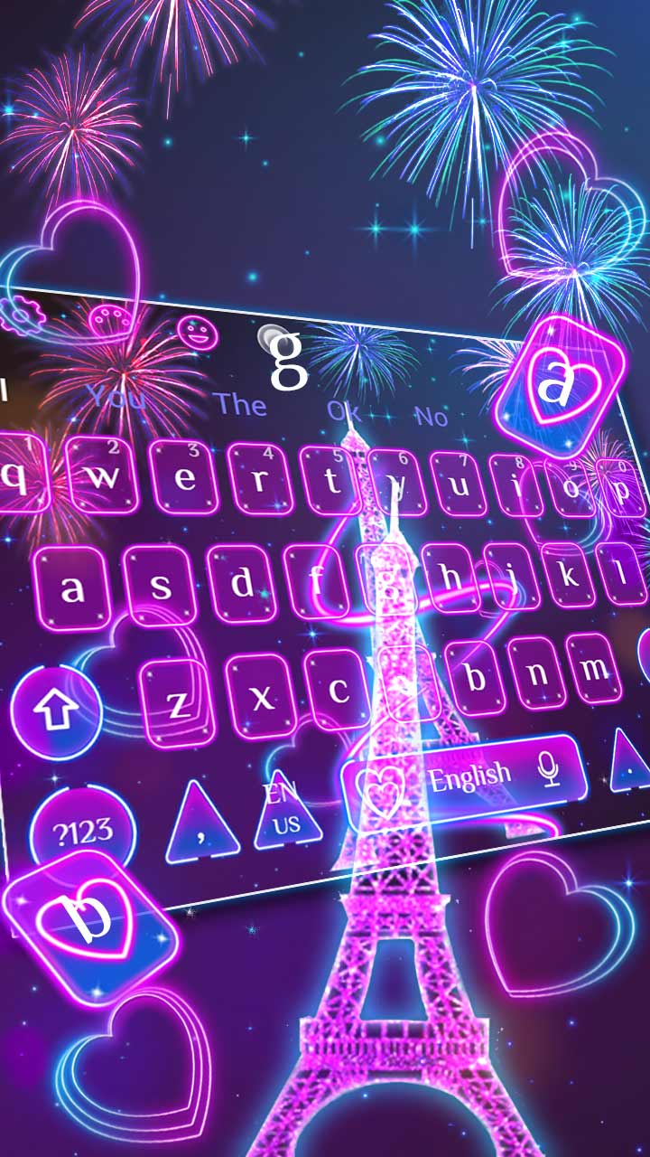 Neon Paris Eiffel Tower Keyboard Theme