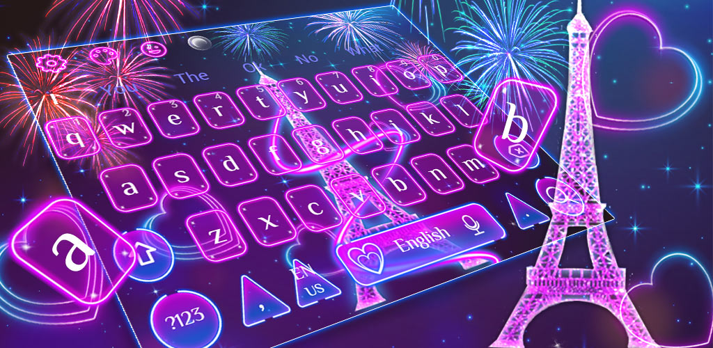 Neon Paris Eiffel Tower Keyboard Theme