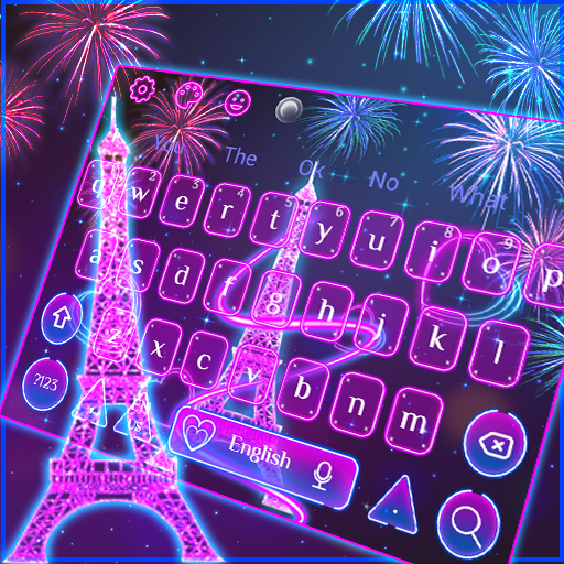 Neon Paris Eiffel Tower Keyboard Theme