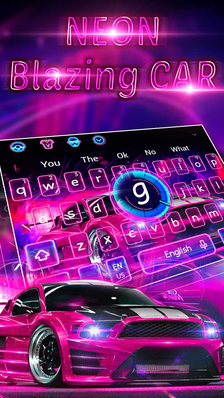 Neon Pink Blazing Car Keyboard Theme