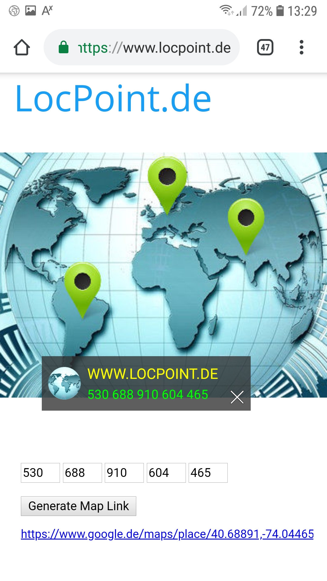 LocPoint: GPS Location unique number for sharing