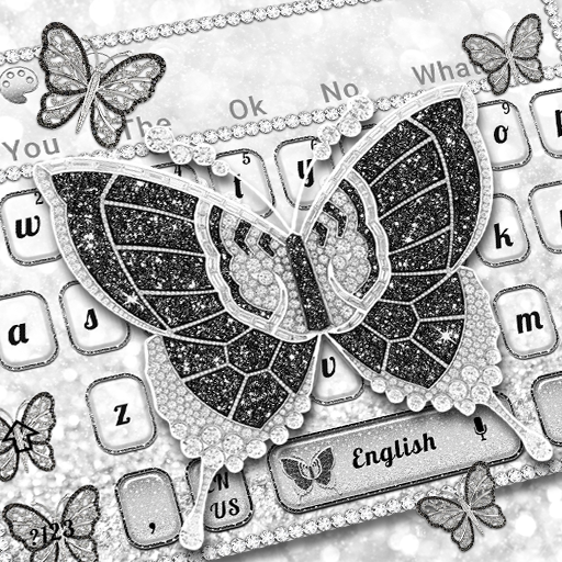 Cute Glitter Black Butterfly Keyboard