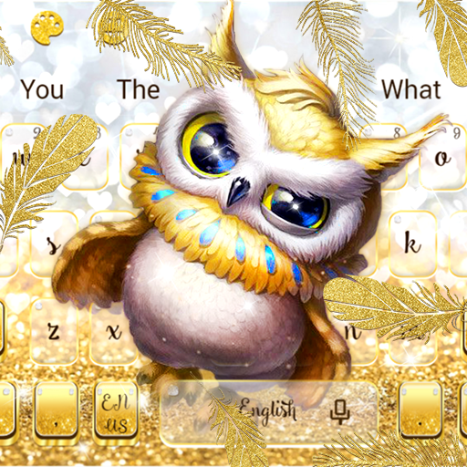 Cute Golden Glitter Owl Keyboard