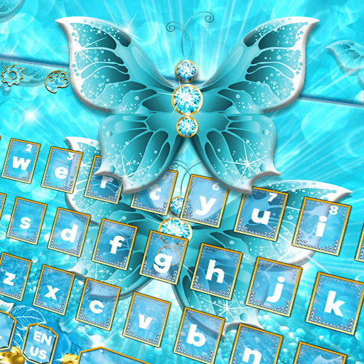 Glitter Blue Rose Butterfly Love Keyboard