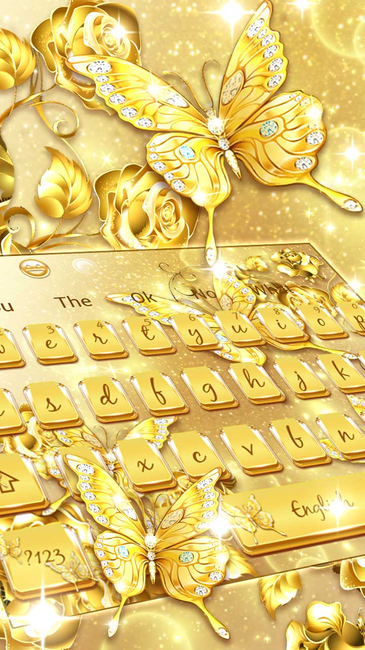 Golden Glittering Rose Butterfly Keyboard