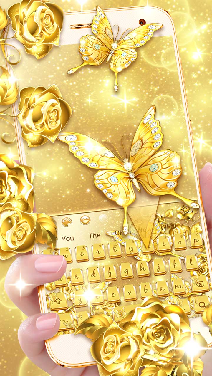 Golden Glittering Rose Butterfly Keyboard