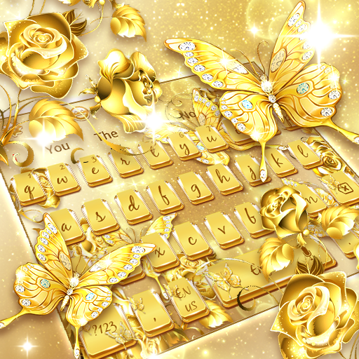 Golden Glittering Rose Butterfly Keyboard