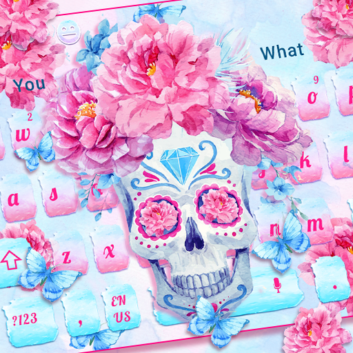 Lovely Pink Flower Skull Keyboard