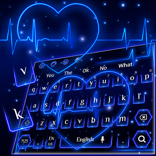 Neon Blue Love heart Keyboard Theme