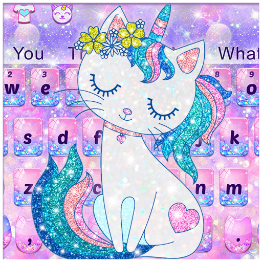 Pink Glitter Unicorn Cat Keyboard