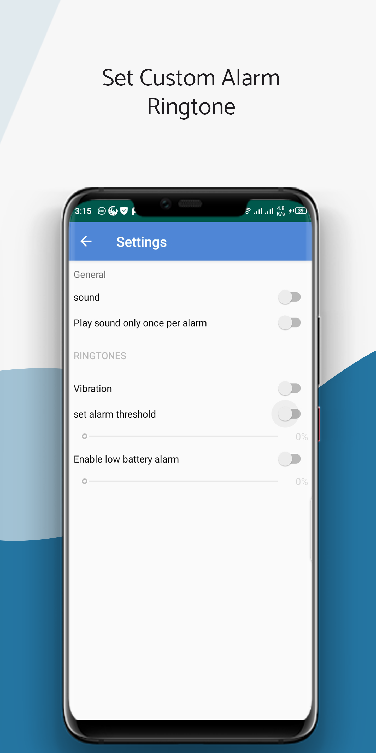 Battery charge alarm App for Android
